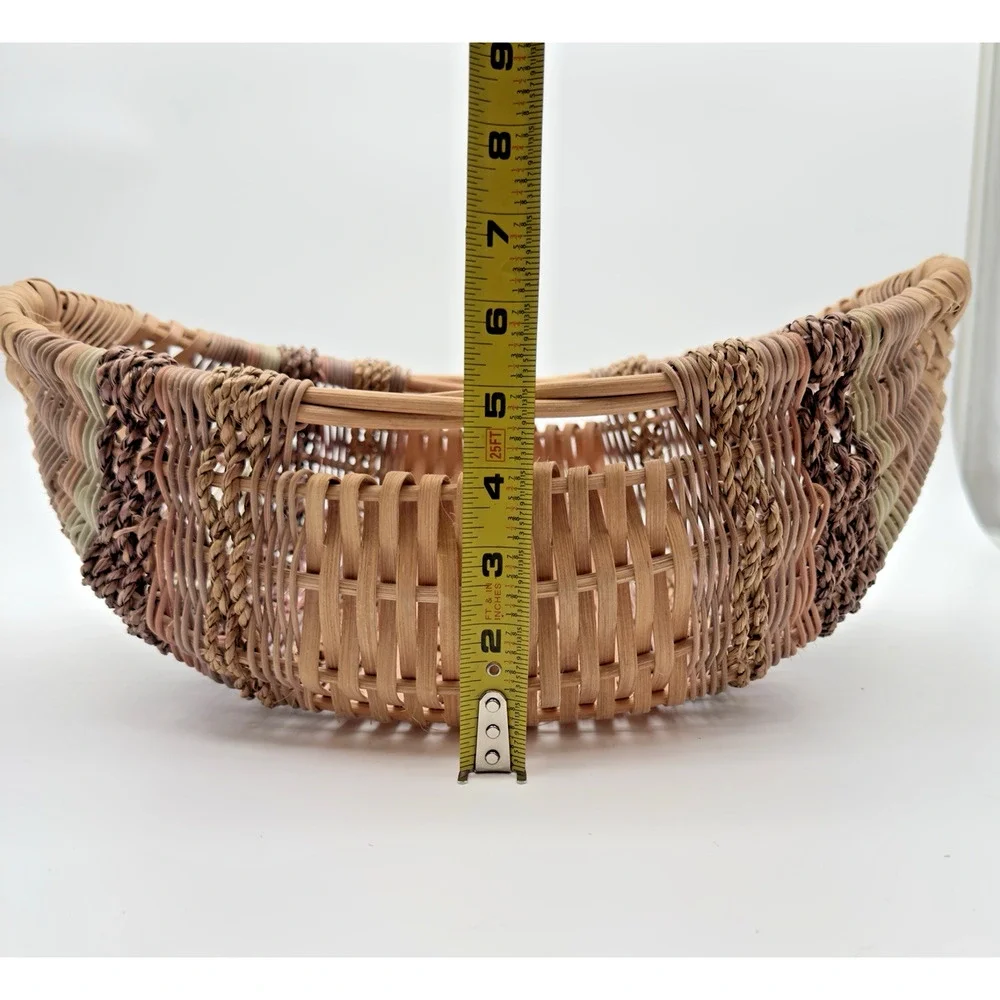 Vintage Hand Woven Basket Rattan Seagrass Artisan Signed 16.5 x 11.75 x 5